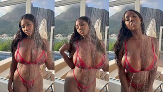 Ellie The Empress Gets Wet and Wild in Steamy Outdoor Shower Video Teasing with her Huge Tits