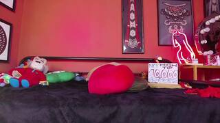 Kissinghigh Teases Her Bushy Cunt with a Fat Dildo in Live Action Video
