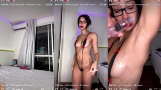 Juju Asian In Glasses Strips And Toys Her Pussy During A Naughty Live Stream Video