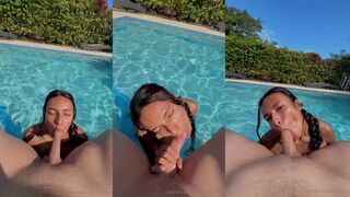 BustyPetiteMyra Teases with an Epic Deepthroat Blowjob in the Pool Video