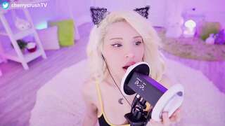 CherrycrushTV Blonde Doing Hot ASMR while wearing Fishnet Lingerie Video