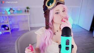 Cherry Crush ASMR video with Pink-haired Babe in Lingerie teasing with her Mouth