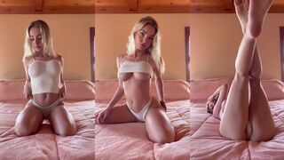 Emma Kotos Fit Babe Goes Topless and Teases in White Thong Cameltoe Video