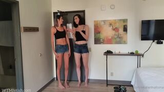 EkaterinaLisina stars in this OnlyFans exclusive video where she and a friend tease in tight denim shorts and a black top