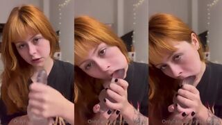 Sttaringartx slurping on a rubber cock with her fuck face in this dirty suck job video